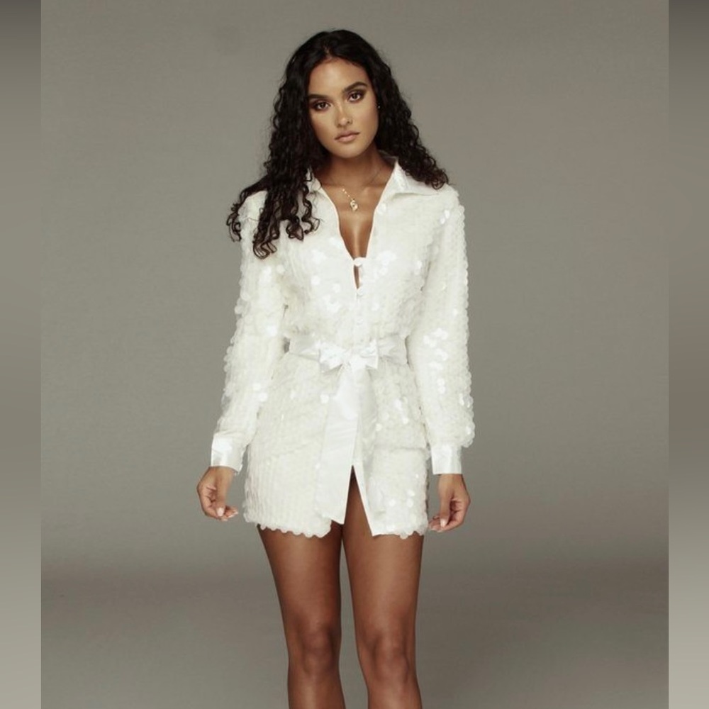 White Shay Oversized Sequin Dress- J Lux Label